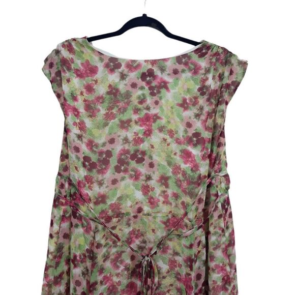 Elle Cottagecore Boho Peasant SharkBite Hem Floral Midi Dress Green Pink Sz 1X - Picture 7 of 10